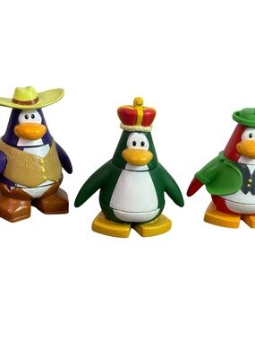 3 Disney Club Penguin Leprechaun Cowboy & King Set Of 3 Toys